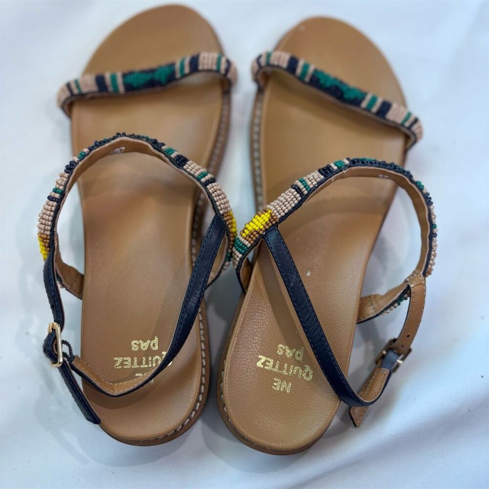 Ne Quittez Pas Women's Beaded Slingback Sandals Size 8 Multicolor